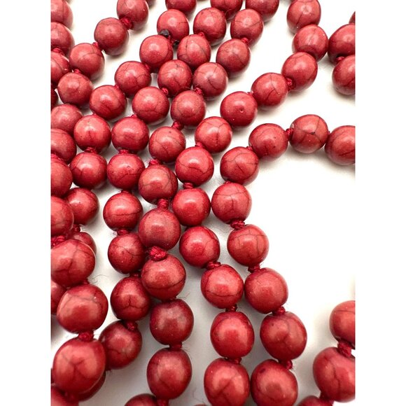 Extra Long Red Howlite Bead Necklace Continuous 58" Exotic Jewelry Earthy Stone - Picture 3 of 9